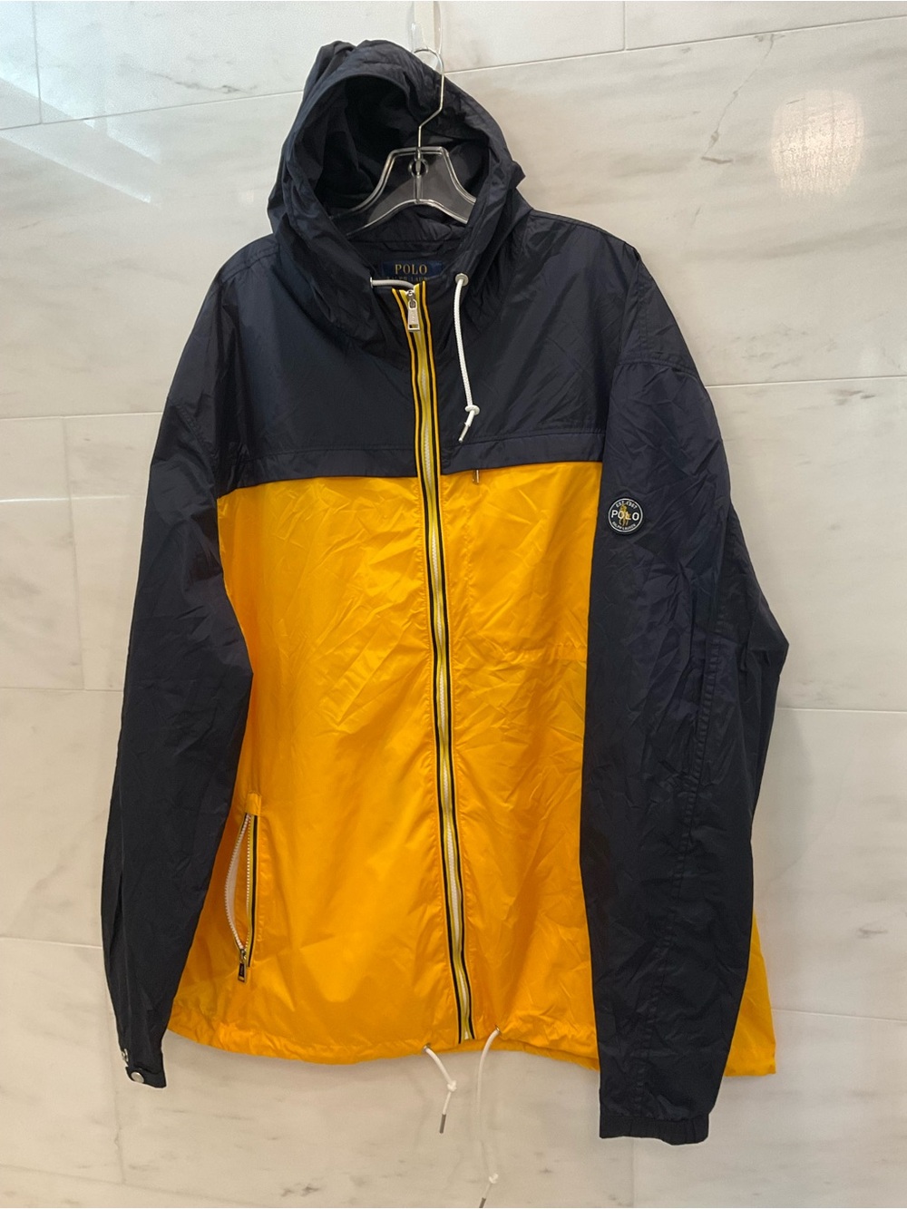 POLO Ralph Lauren Big & Tall YELLOW NAVY Hooded Packable Windbreaker 3XLT T88